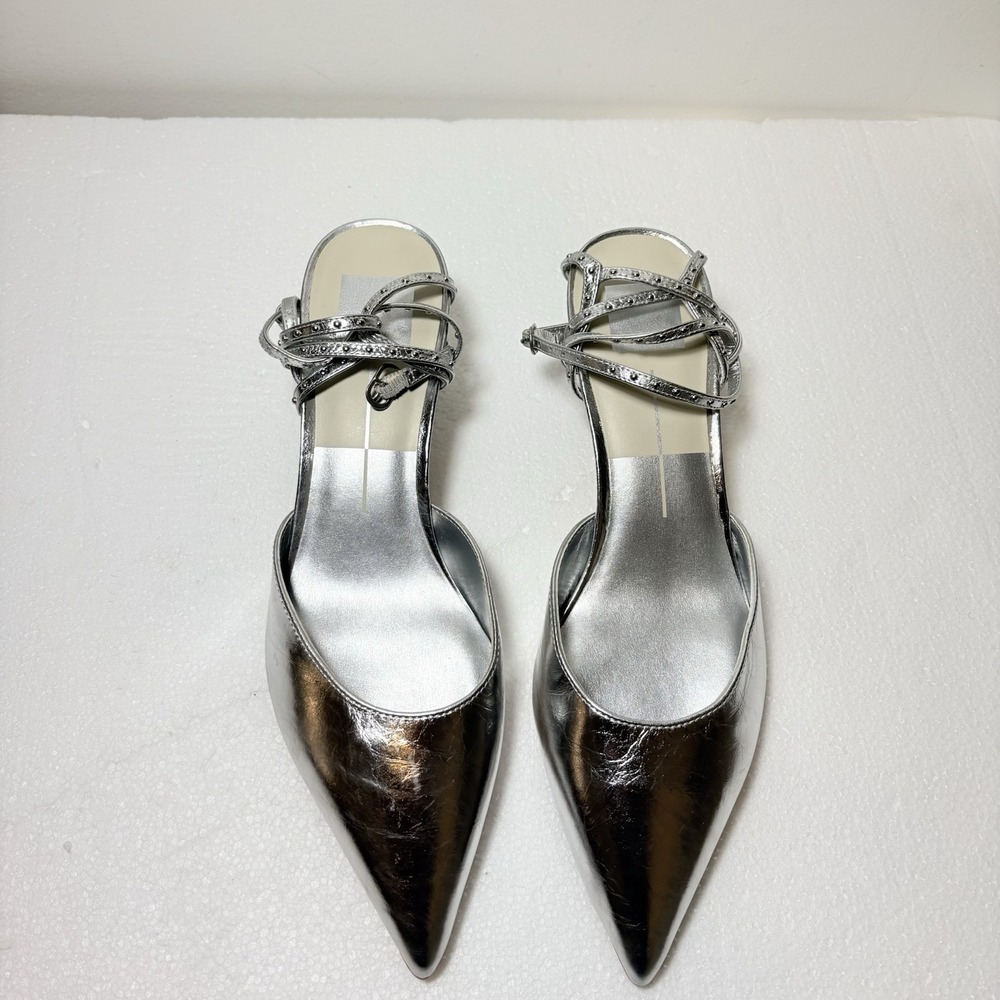 Dolce Vita Silver Slingback Kitten Heels Womens 10 Pointed Toe Rhinestone Pumps